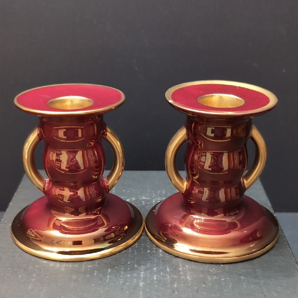 VGT,Carlton Ware Hand Painted Rouge Royale Set Of 2 Candle Holders.